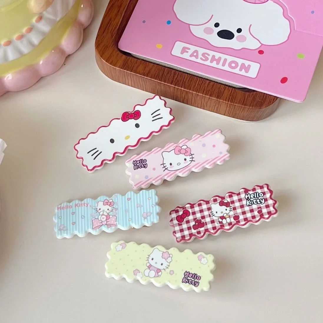 Sanrio 5pcs Sanrio Cute Cartoon Kitty Cat Rectangular Hairpin Girl Heart bangs Side Clipw250716