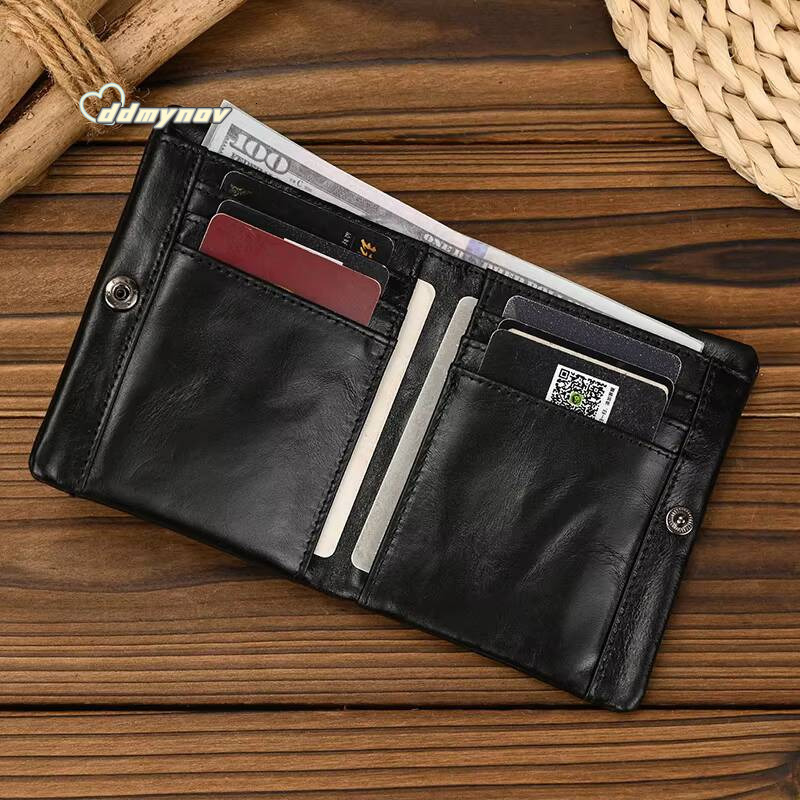 Luufan Genuine Bifold Card Holder Short Purse Male Cow Leather Mens Coin Real Cowskin Zipper Wallet ddmynov