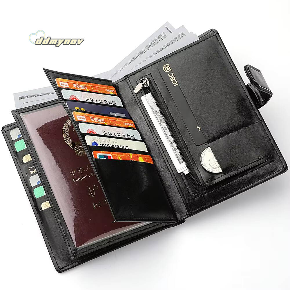 High Capacity Mens Passport Leather Wallet Multiple Slots and A Clear ID Window Vintage Business Card Bag ddmynov