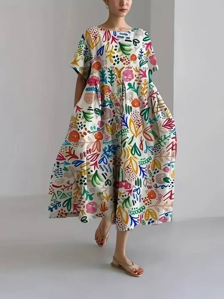 Outdoor Holiday Round Neck Stylish Elegant Womens Evening Casual Loose A-line Dress dongdumaoyi