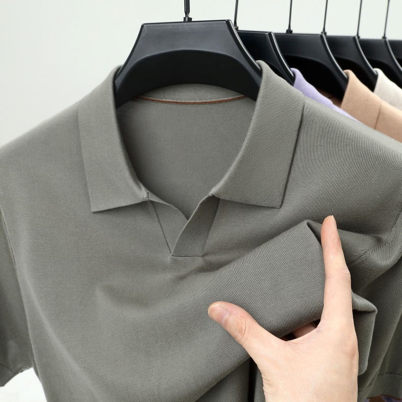 High-quality men's short-sleeve polo shirt for summer 2025, 100% lyocell fabric, classic solid color, plain design