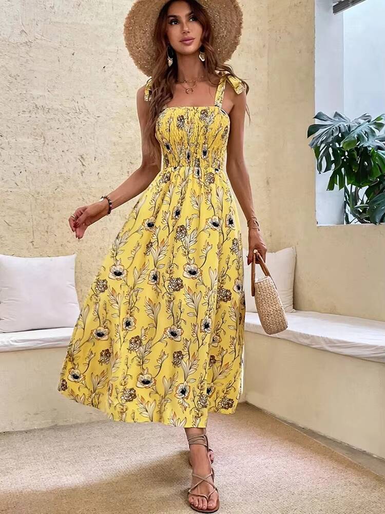 Sexy Floral Long Dress Women Fashion Backless Sleeveless Bandage Beach Sundress Casual Green Summer Ladies New In Dresses dongdumaoyi
