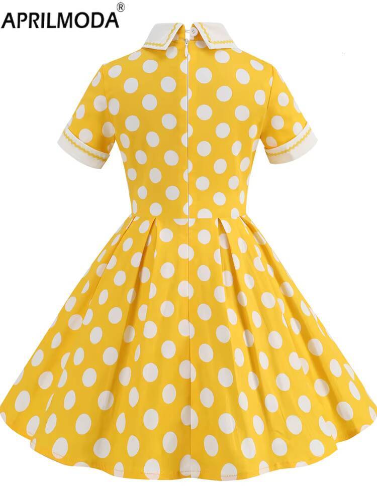 Hepburn Style 50s Vintage Childs Casual Dot Print Cosplay Costume Party Little Girls Midi 60s Elegant Pleated Dress dongdumaoyi