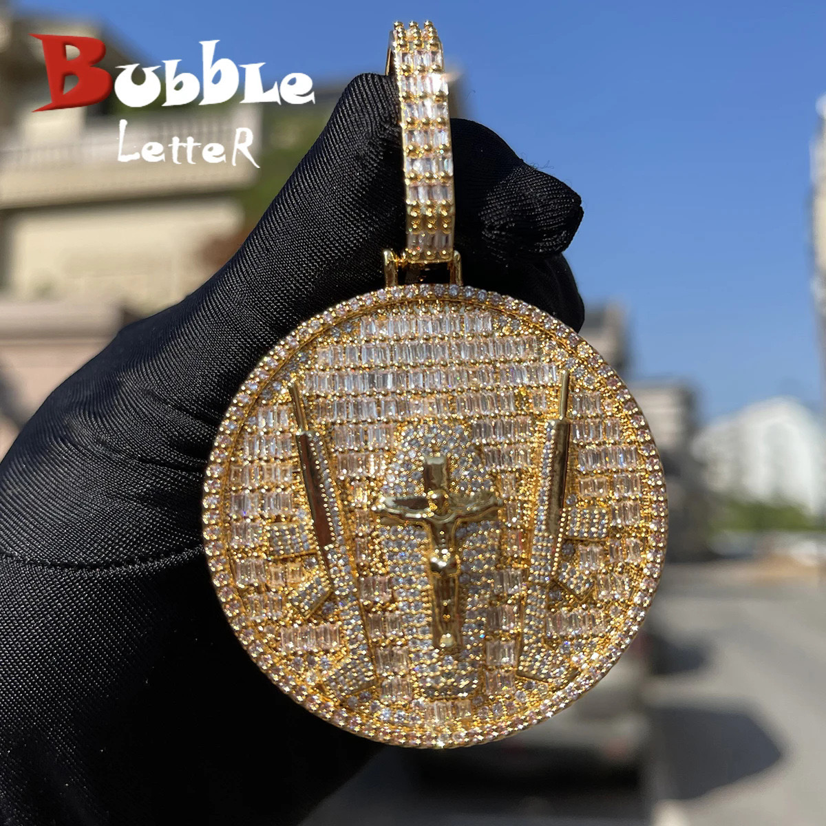 Iced Out Jewelry 3D Design Angel Moissanite Solid Circle Pendant 2.5 inches 925 Hip Hop Rapper Moissanite Pendant