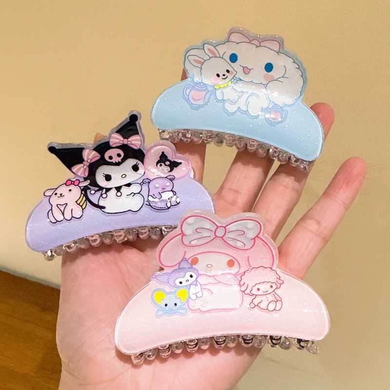 Sanrio Anime Sanrio Kuromi Acrylic Clip Hello Kitty Cinnamoroll Hairpin Melody Pochacco Pompompurin Clip Girl Hairpin Shark Hair Clips w250716