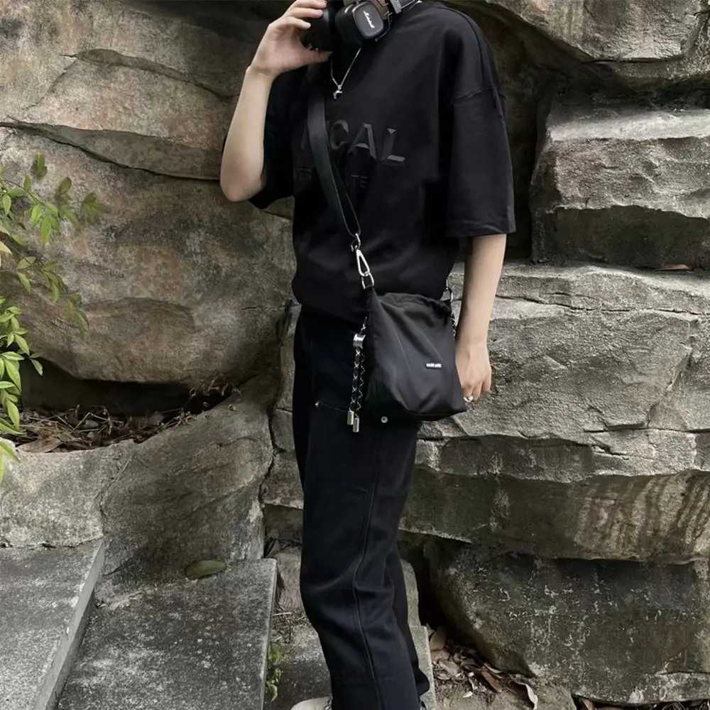 Cool Korean Style Black Bucket Bag Nylon Portable INS Shoulder Bag Luxury Crossbody Bags Girls