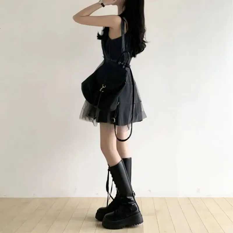 REALEFT Summer Y2k Black Mesh Womens Ball Gown Dresses 2025 New Sleeveless Strapless V-neck Party Sexy Mini Dress for Women R250716