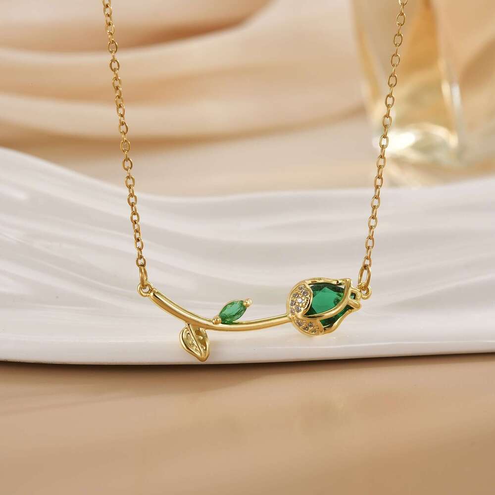 Korean Style Titanium Steel Necklace For Women, Colorful Tulip Micro Inlaid Zircon, Light Niche High-End Feel, Non-Fading Jewelry Accessories D26