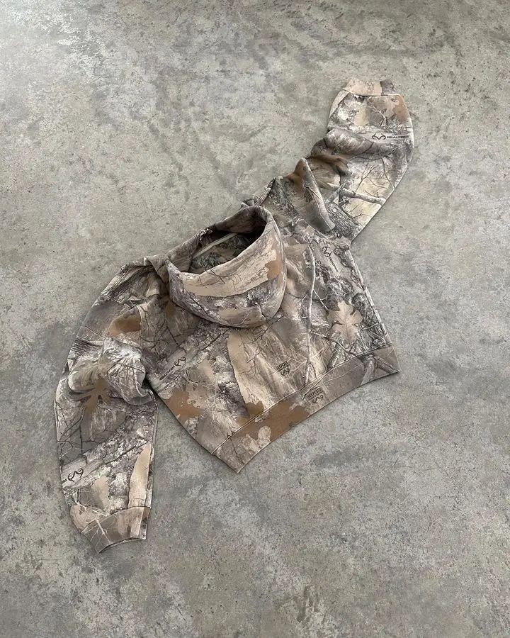 Camo Zip Hoodie Y2K Clothes Mens Hip Hop Retro Leaves Graphic Oversized Sweatshirt Gothic Casual Jacket 250709