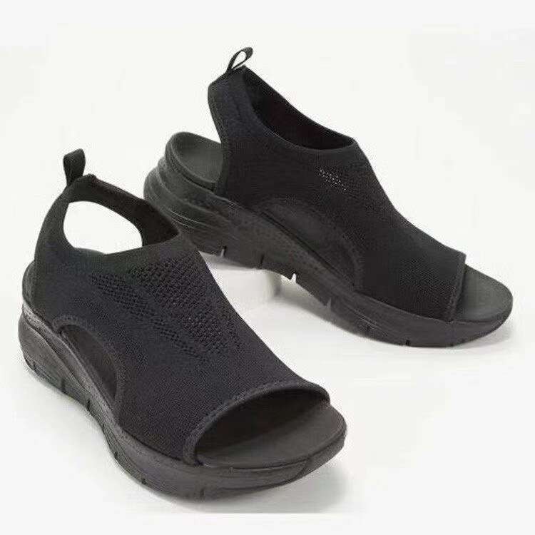 New Sandals 2024 Autumn Summer Mesh Thick Sole Slip-On Peep Toe Flyknit Casual Sports Plus Size Women's Shoes