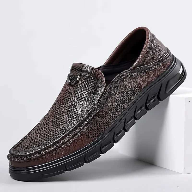 Italian Summer Hollow Shoes Men Casual Luxury Brand Genuine Leather Loafers Men Breathable Boat Shoes Slip On Moccasins W250716