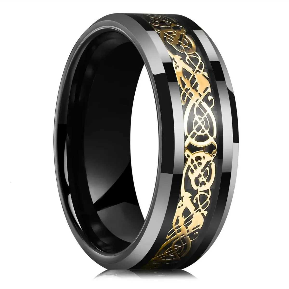 30 Colors Fashion 8MM Men Stainless Steel Celtic Dragon Rings Inlay Carbon Fiber Rings For Men Women Wedding Party Jewelry Gifts S250716