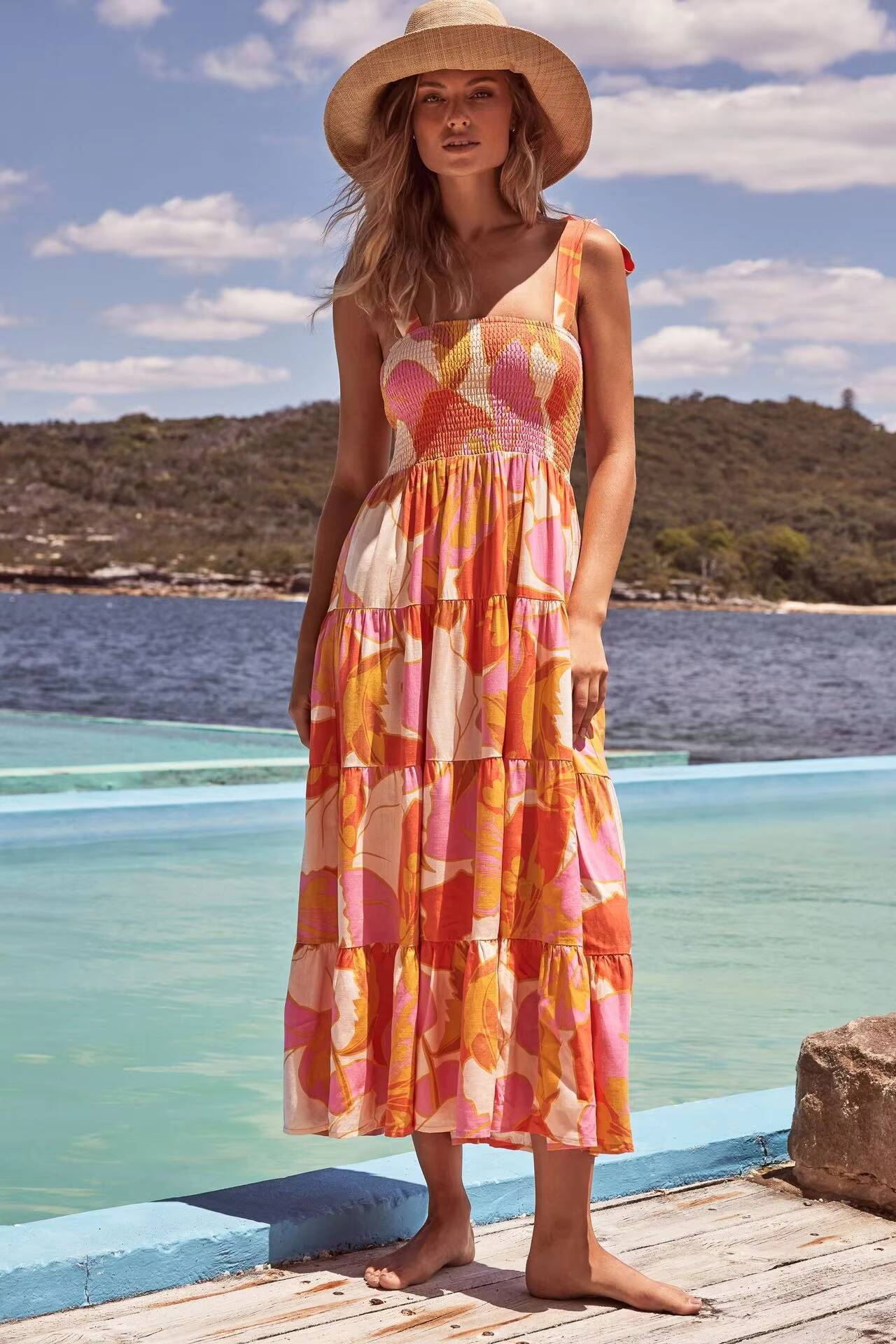 2024 Summer Womens New Fashionable Printed Sexy Sleeveless Hot Girl Strap Long Casual Comfortable Dress For Women dongdumaoyi