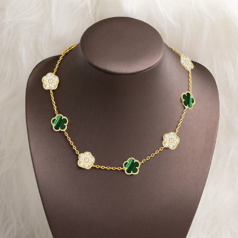 Classic 4/Four Clover Necklace Brand 10 Flower Diamond Necklace Collar Luxury 18k Gold Necklace Stainless Steel Designer Necklace for Women