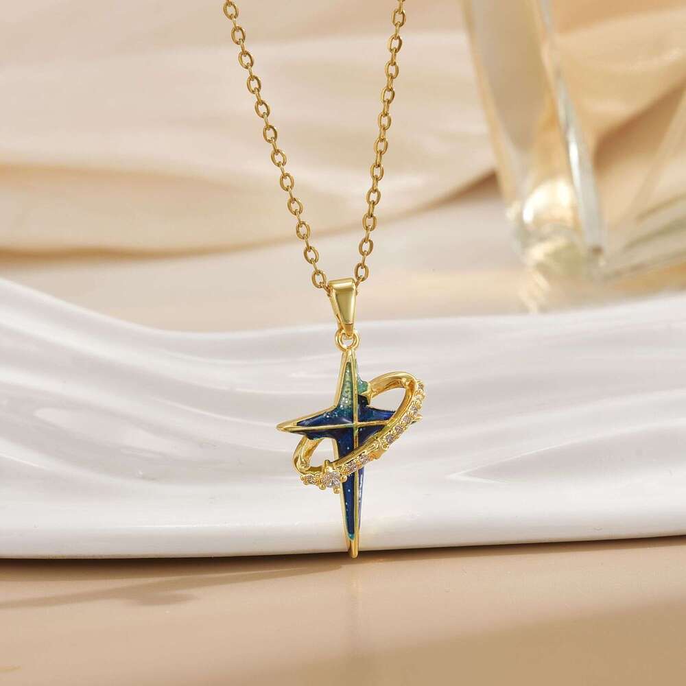 Light Fashion Niche Design High-End Enamel Painted Starry Sky Solar System Star Pendant Necklace Accessories 4Bc