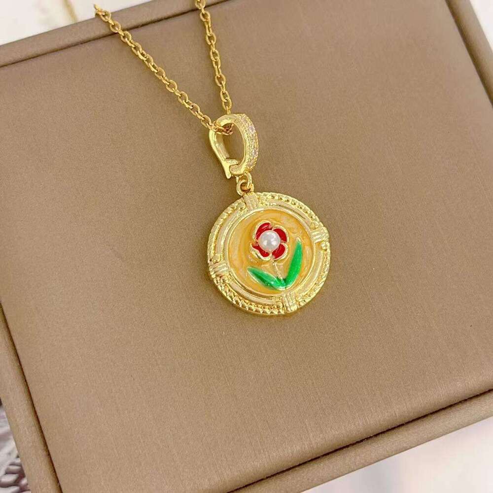 Monet Oil Painting Colorful Tulip Necklace Non-Fading Collarbone Chain Mother's Day Birthday Gift For Best Friend C0f