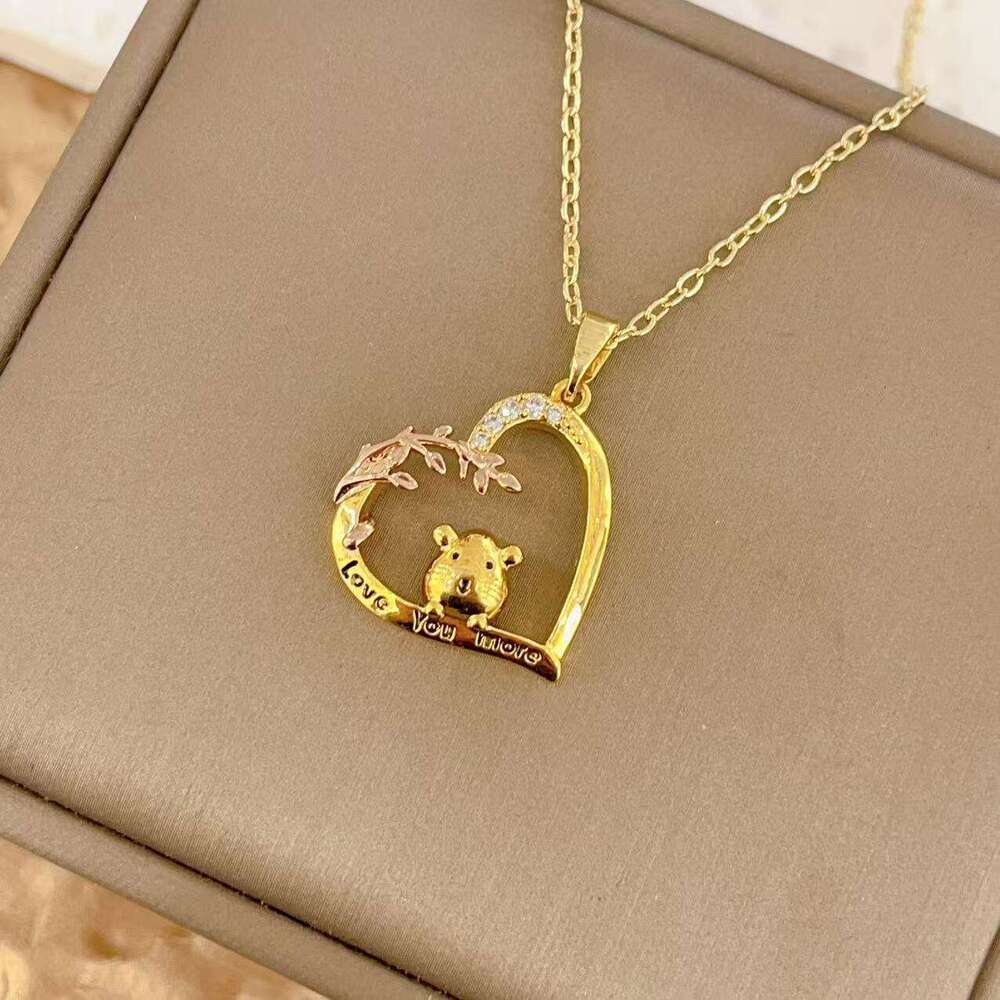 Fei Rong New Animal Necklace Design Cute Saber Guinea Pig Heart-Shaped Engraved Letter Pendant Collarbone Chain 87D