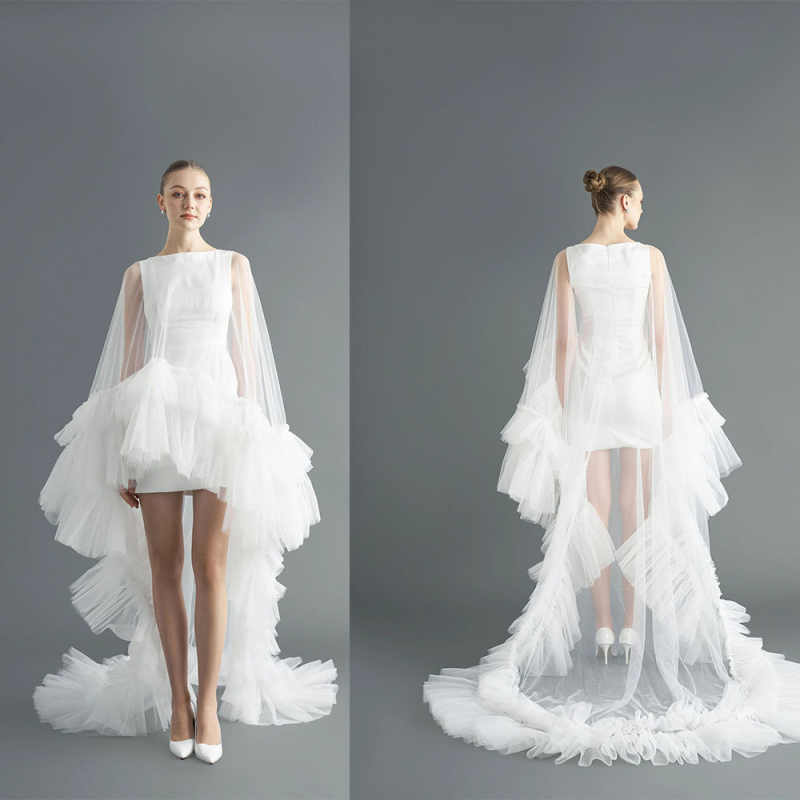 New Elegant Wedding Veils One Layer Pleat Edge Tulle Headdress Appliques Lace Tulle White Ivory Bridal Veil Customized Length Veils V3282