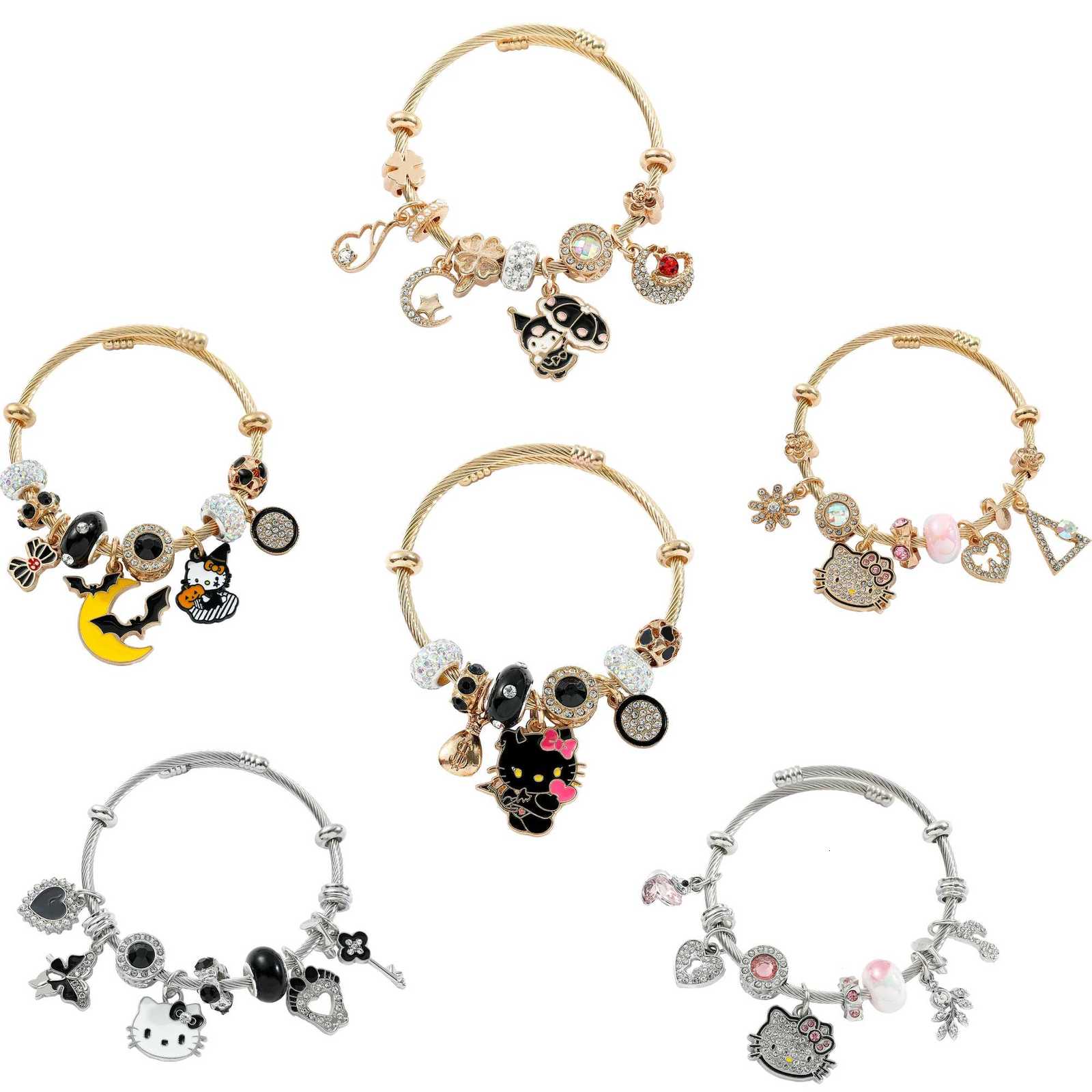 Sanrio Hello Kitty Bracelet for Girl Kawaii Anime Accessories Crystal Adjustable Bracelet Cute Student Christmas Gifts New w250716