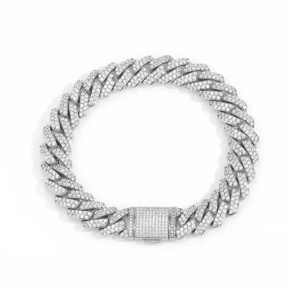 925 Sterling Silver Iced Out Cuban Bracelet VVS Moissanite Diamond Jewelry Men 10MM 2 Rows Hip Hop Rapper Cuban Link Bracelet