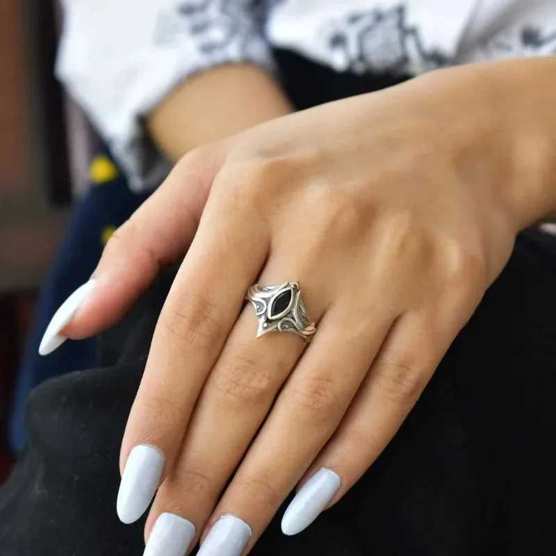 Simple Vintage Bohemian Eye of God Ring Opening Adjustable Index Black Finger Ring S250716