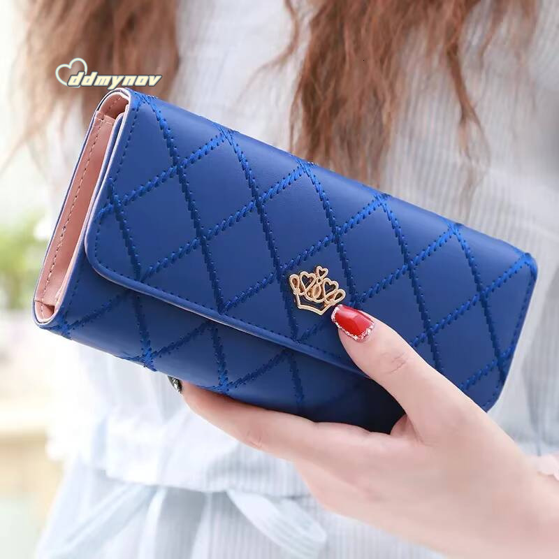 Black Long Wallets for Women PU Leather Diamond Pattern Purse Card Holder Crown Buckle Ladies Phone Fashion Clutch Bag ddmynov