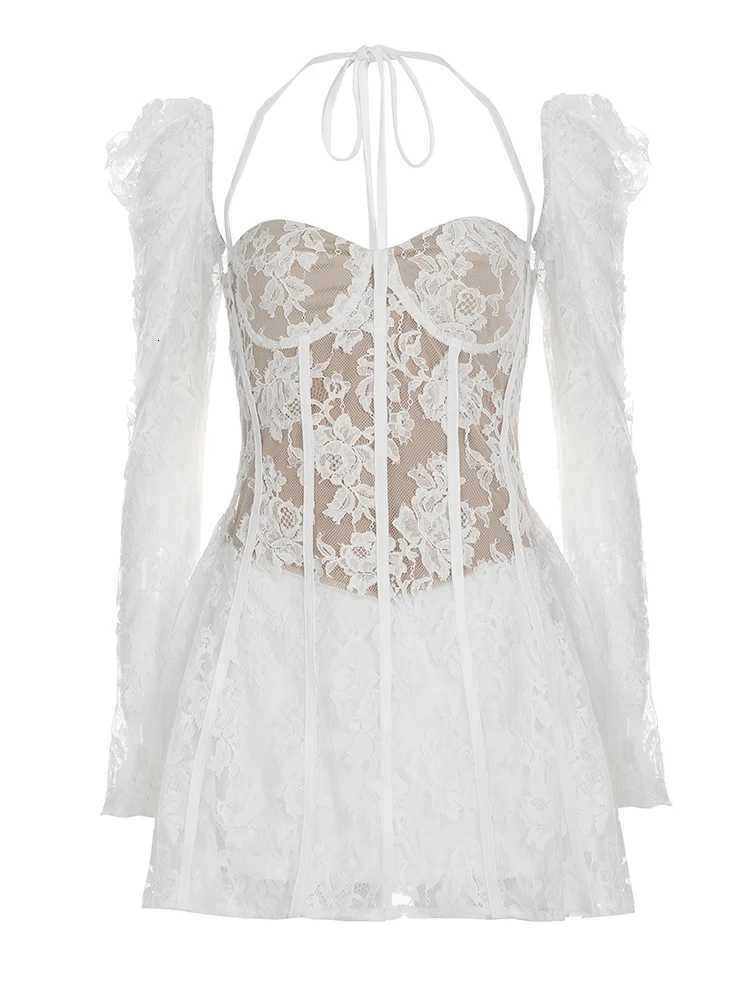 Rockmore Elegant Party Lace Corset Dresses for Women Fashion Evening Bodycon A-Line Sexy Backless Puff Sleeve Mini Dress 2025 R250716