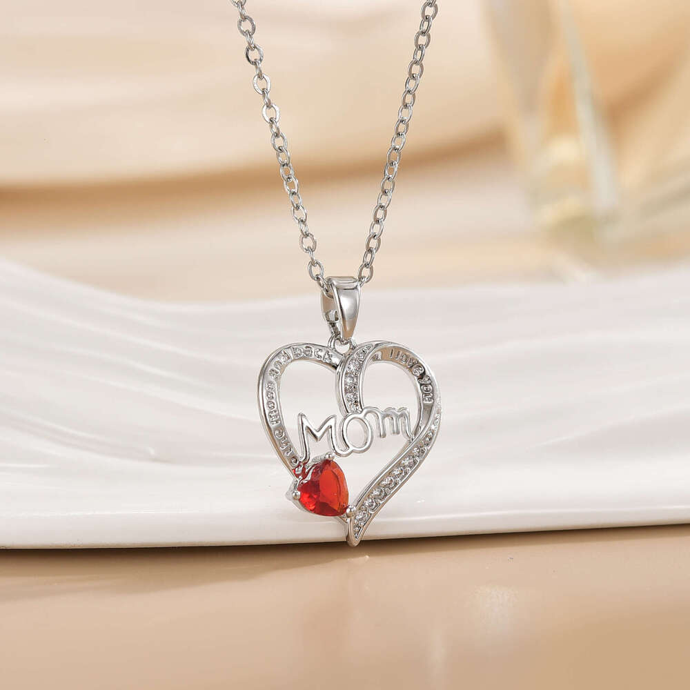 New Mom Heart-Shaped Engraving Micro Inlaid Full Zircon Necklace Mother's Day Gift Simple High-End Jewelry Accessories 5D6