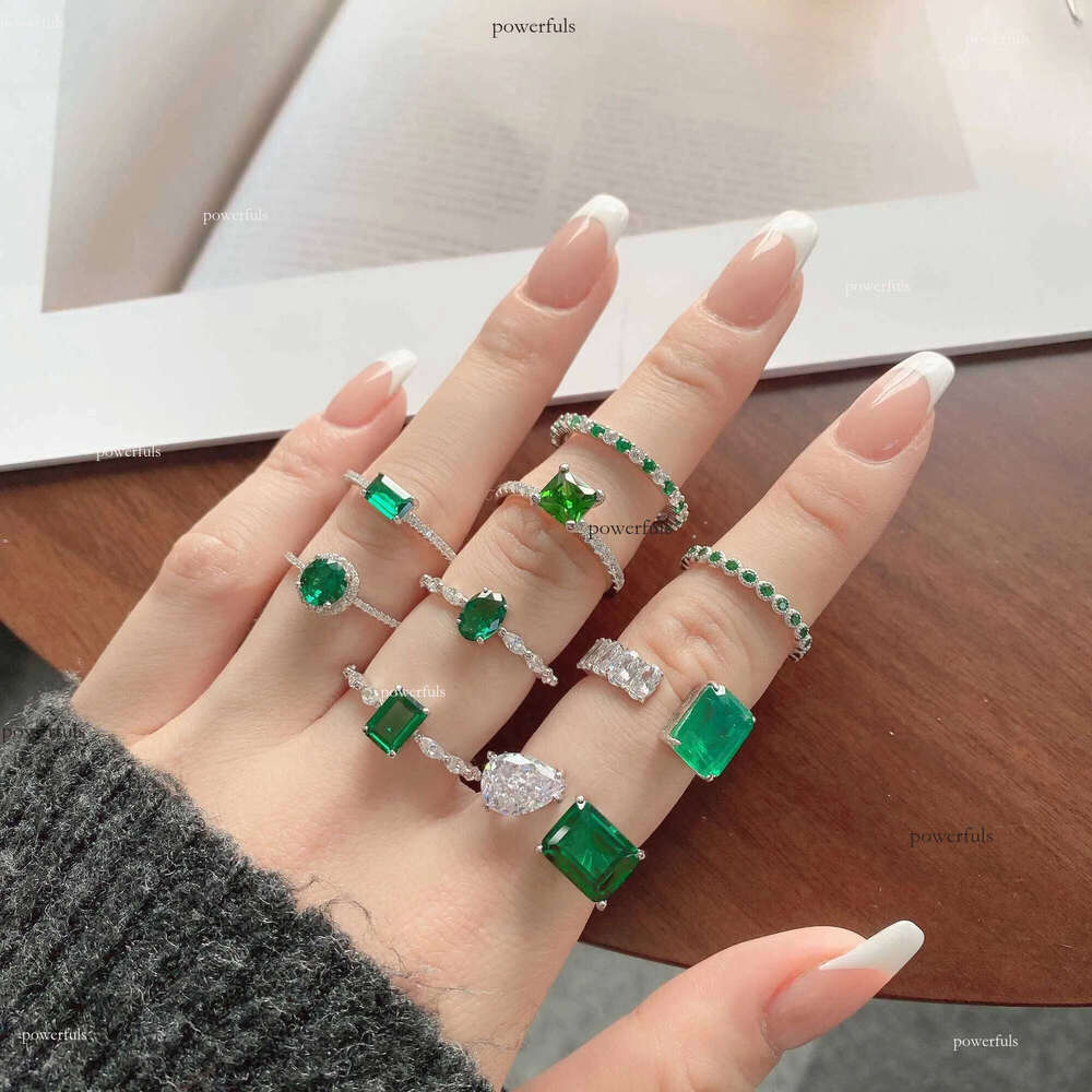 Custom 5A CZ Cubic Zirconia Emerald Stone Green Engagement Ring Dia Sterling Sier jewelry Gold Wedding Rings For Women