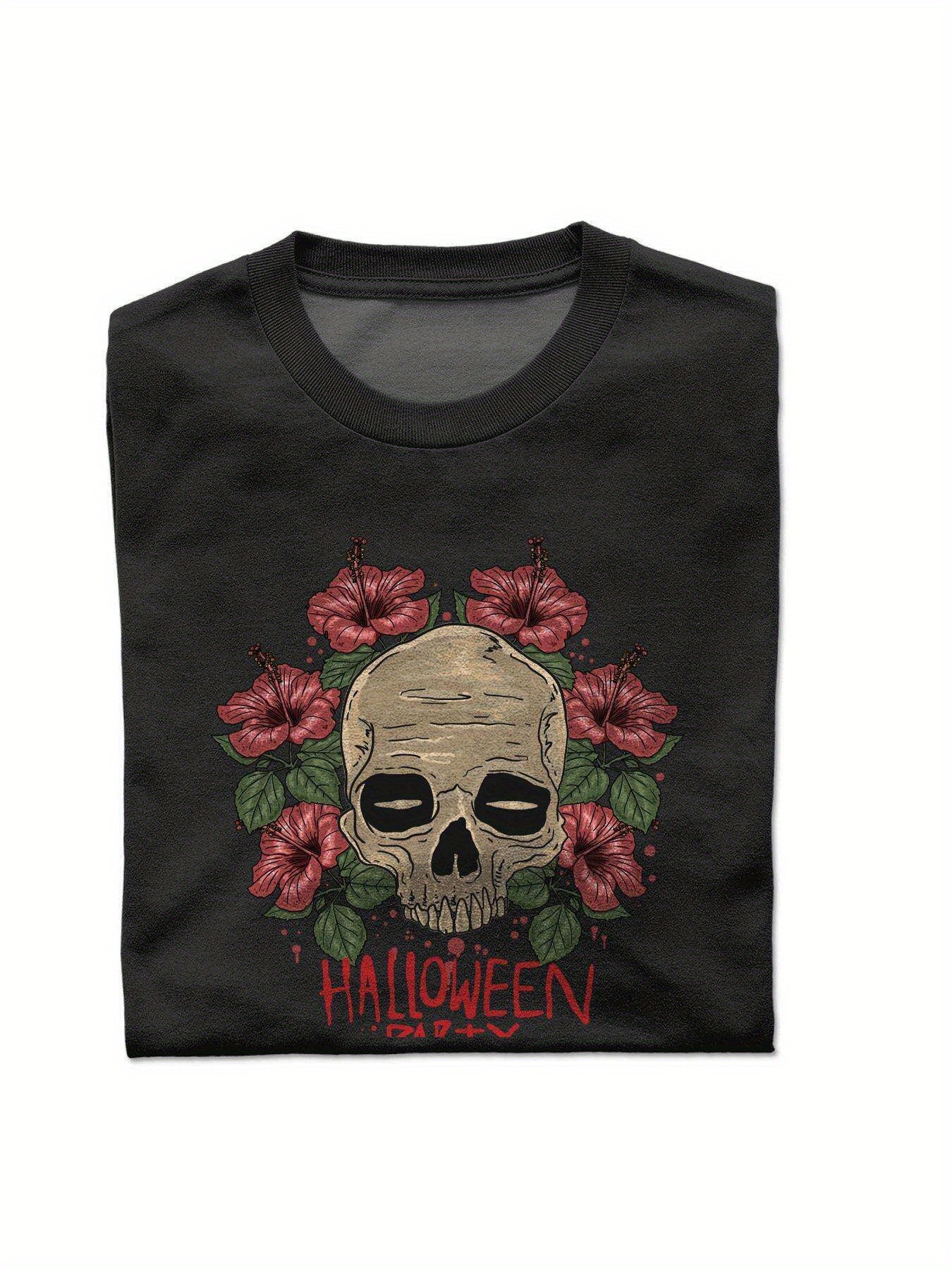 VogueEpoch Adult text Skull Men Cotton Short sleeve S-3XL black White Round collar T Shirts 180g Halloween Wed f3