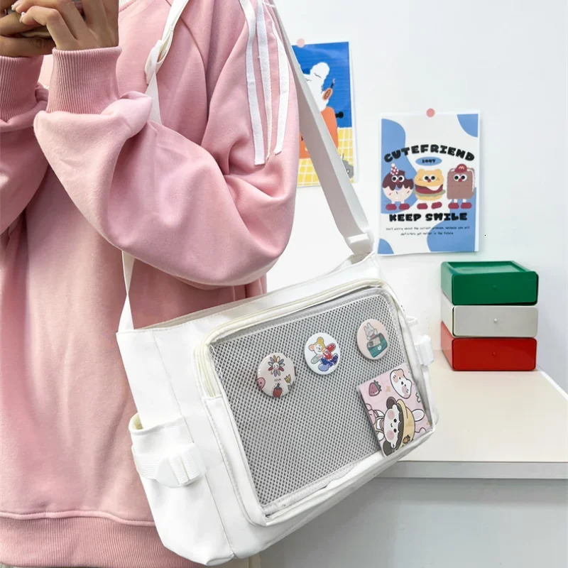 Preppy Style Candy Colour Cute Shoulder Bag Anime Expo Transparent Badge Display Messenger Bag Women Doll Itabag Crossbody Bag 250714