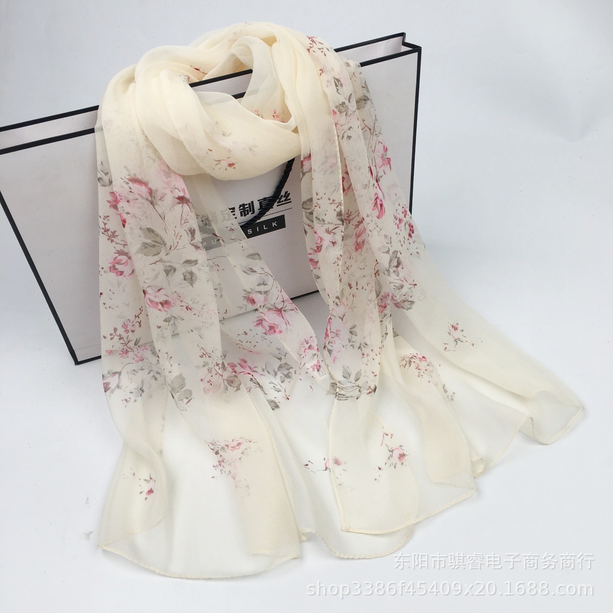 K1368 New imitation silk women's silk scarf versatile embroidered Georgette scarf summer sun protection fashion small rose dance photo