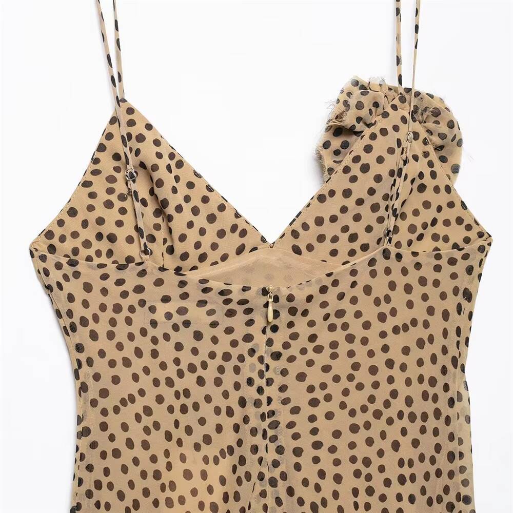 2025Polka dot sling three-dimensional decorative flower V-neck backless holiday style loose dress summer womens wear dongdumaoyi
