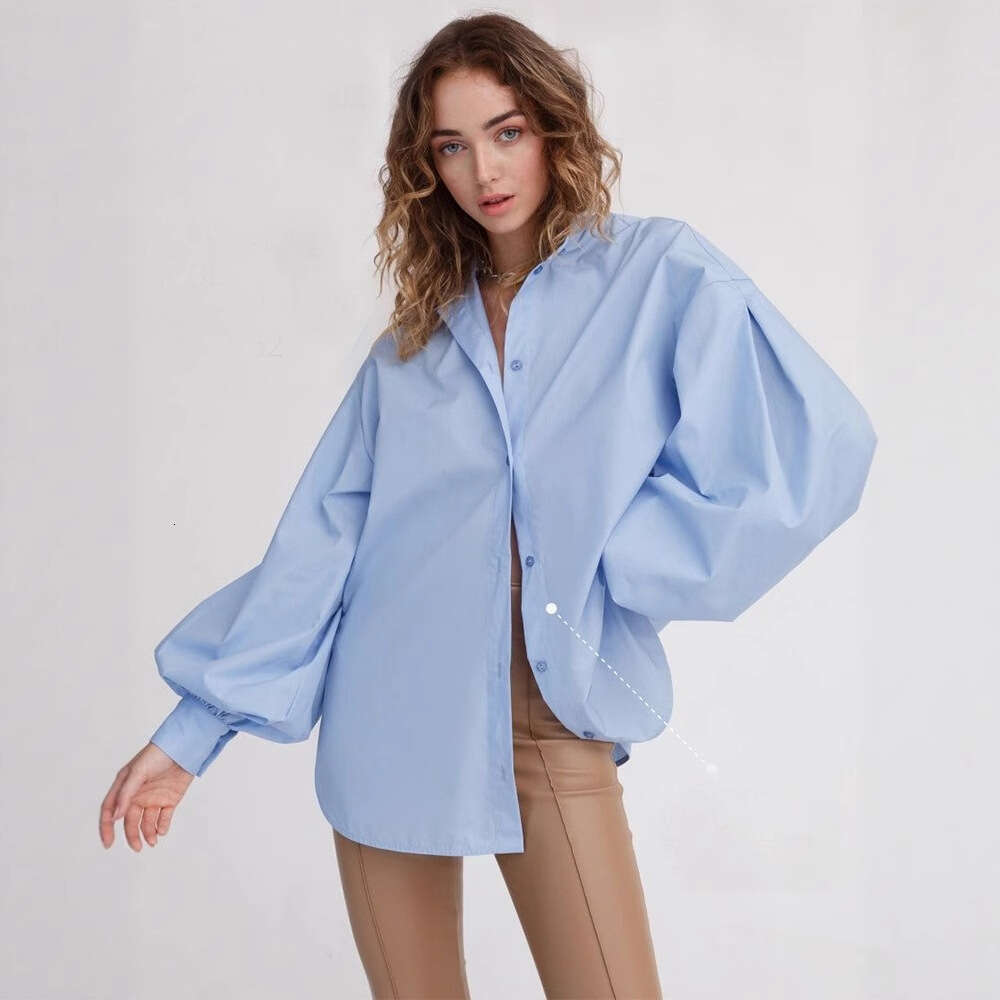 Lantern Sleeve Solid Color Spring Summer Elegant Sister Commuter Versatile Loose Round Neck Shirt B5