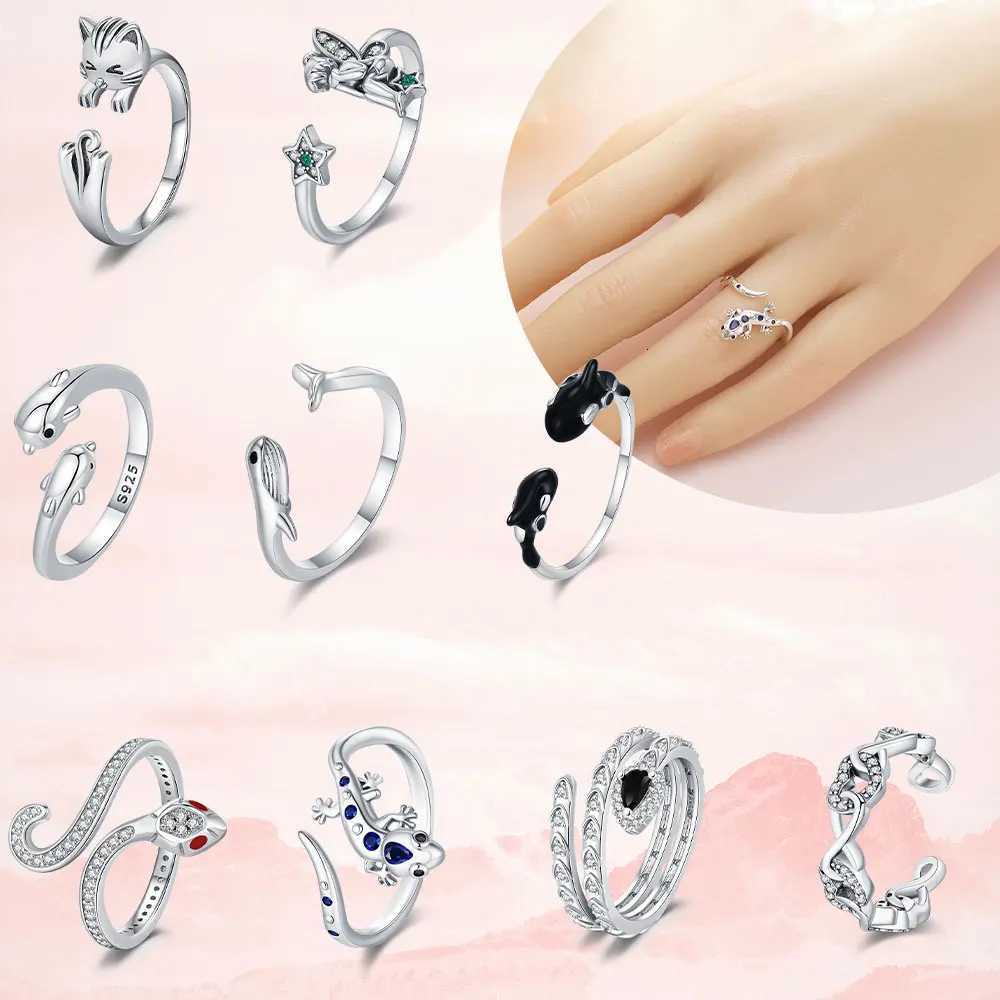 Sanrio Cute Cartoon Animal Adjustable Ring Cat Snake Simple Ring Elegant Jewelry For Women Romantic Love Gift For Girlfriend 925 Silver w250716