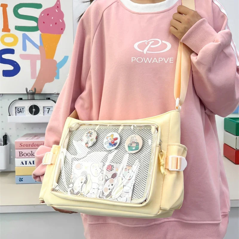 Preppy Style Candy Colour Cute Shoulder Bag Anime Expo Transparent Badge Display Messenger Bag Women Doll Itabag Crossbody Bag 250714
