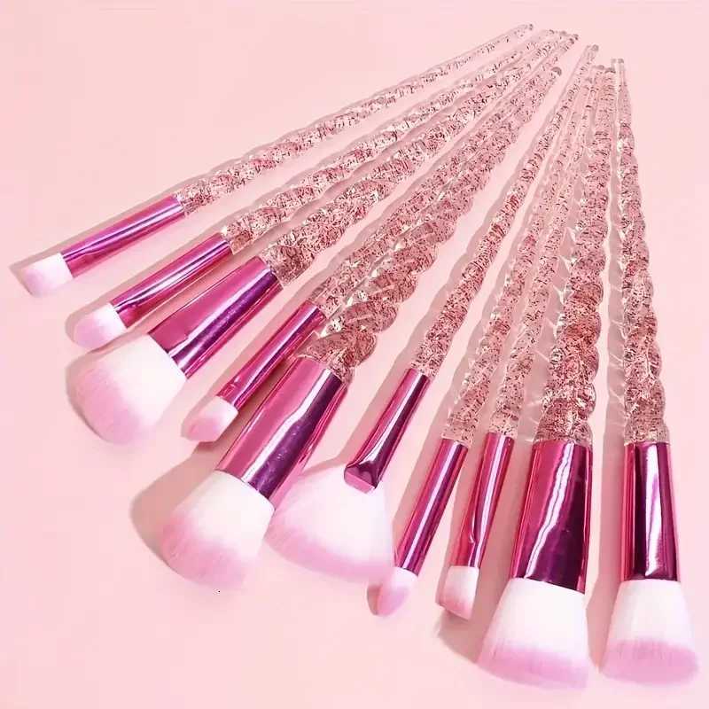 10pcs Elegant Crystal Rose Gold Makeup Brush Set - Soft Nylon Bristles for All Skin Types Durable ABS Handles XJ2500716
