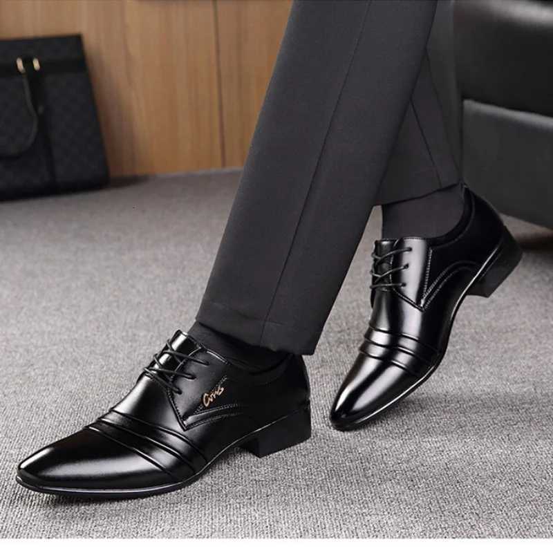Mens Business Leather Shoes Casual Pointed Toe Formal Leather Lace-up Sleeve Low Top Plus-size Wedding Shoes for Men Y250715