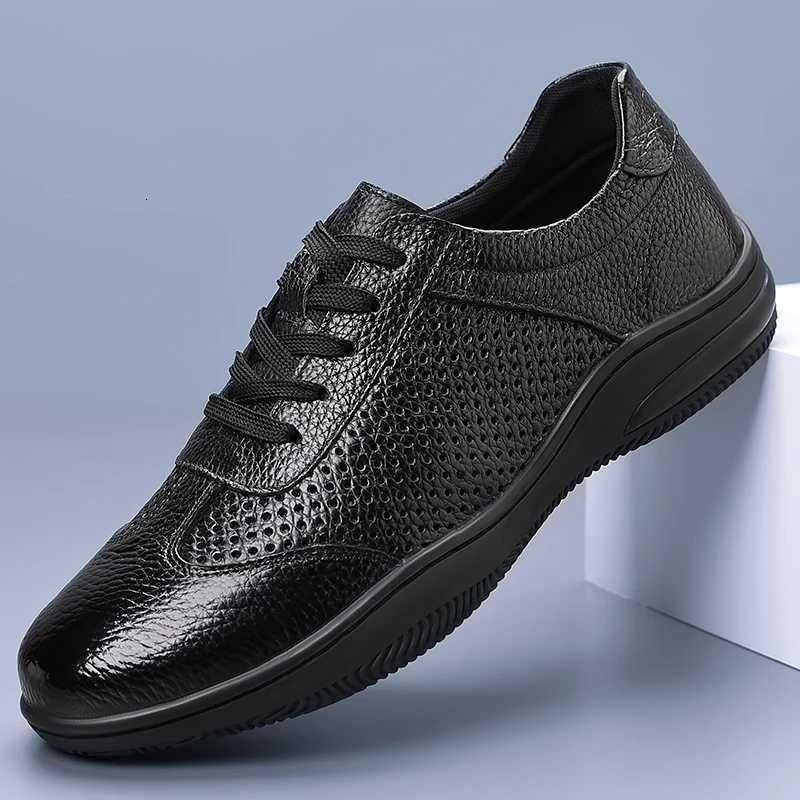 Summer Punching High-quality Mens Ventilation Non-slip Genuine Leather Sports Shoes Men Comfortable Soft Flat Bottomed Oxford W250716