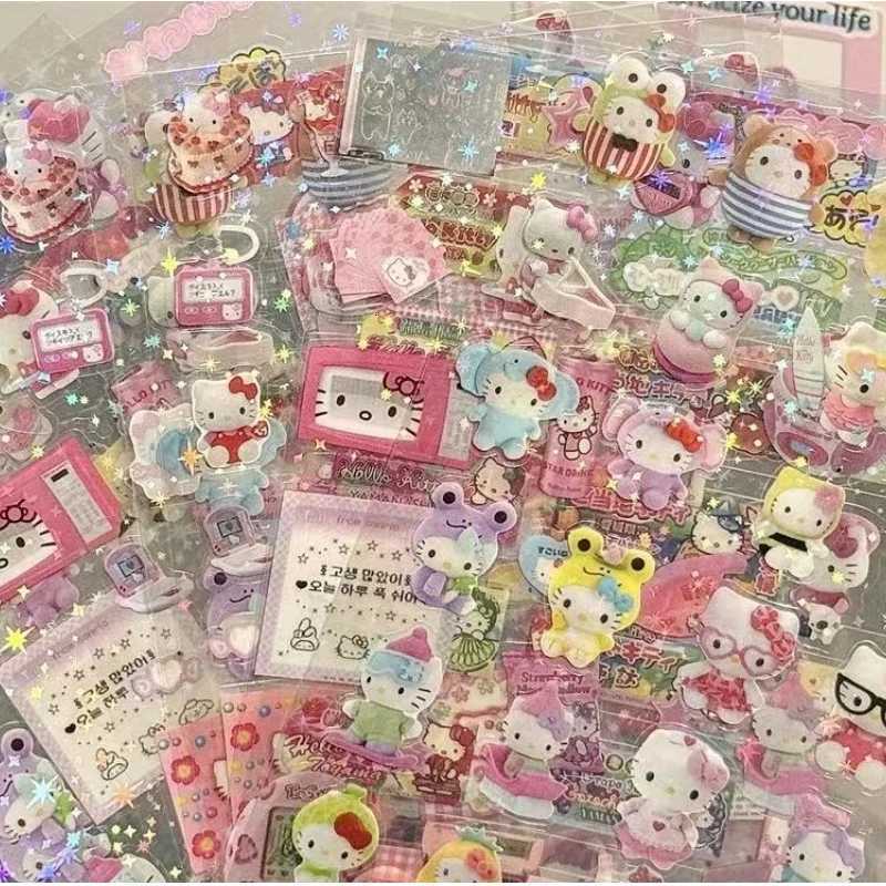 Sanrio 5pcs Hello Kitty Rilakkuma Cartoon Die-cutting Stickers Cute Kitty Cat Flashing Laser Stickers Anime Handbooks Material Stickers w250716