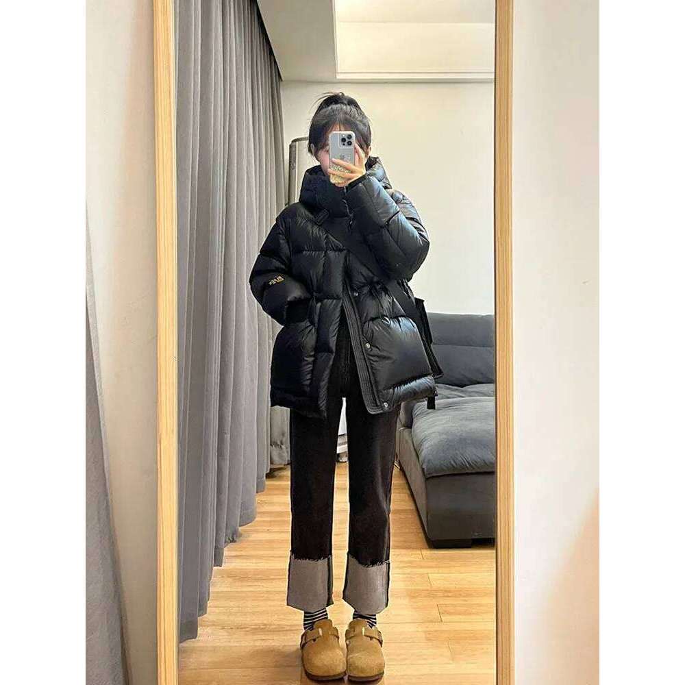 2023 New Korean Black Gold 90% White Duck Jacket Women Winter Warm Thicken Hooded Coats Loose Casual Female Down Outerwear