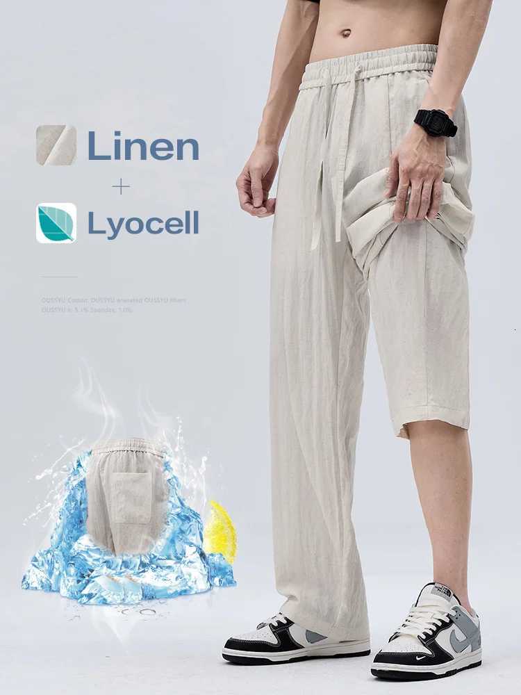 Summer Thin Cozy Lyocell Linen Fabric Pants Men Elastic Waist Outdoors Jogger Breathable Wrinkled Outdoor Casual Trousers Male y250716