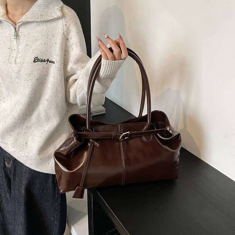 2025 New Lady's Handbag Vintage Brown Shoulder with Short Handle Women PU Leather Bag Large Capacity Brand Tote Bags