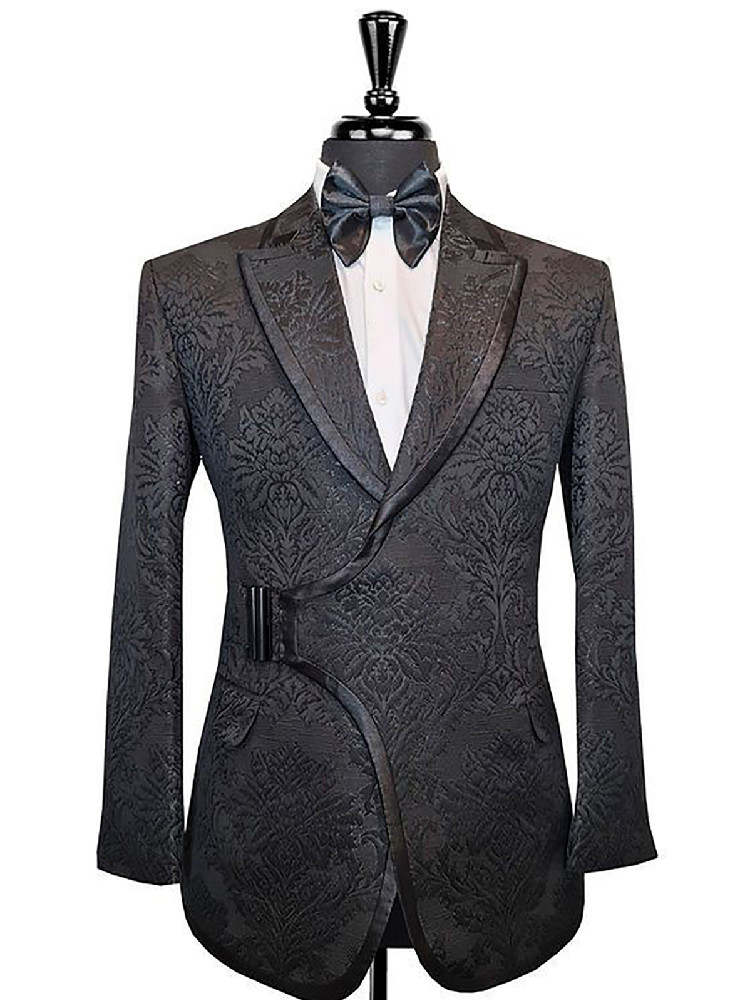 Gentleman Wedding Tuxedos Jacquard 1 Piece Set Black Jacket Men Suit Classic Fit Peaked Lapel Groom Wear Suits Customized