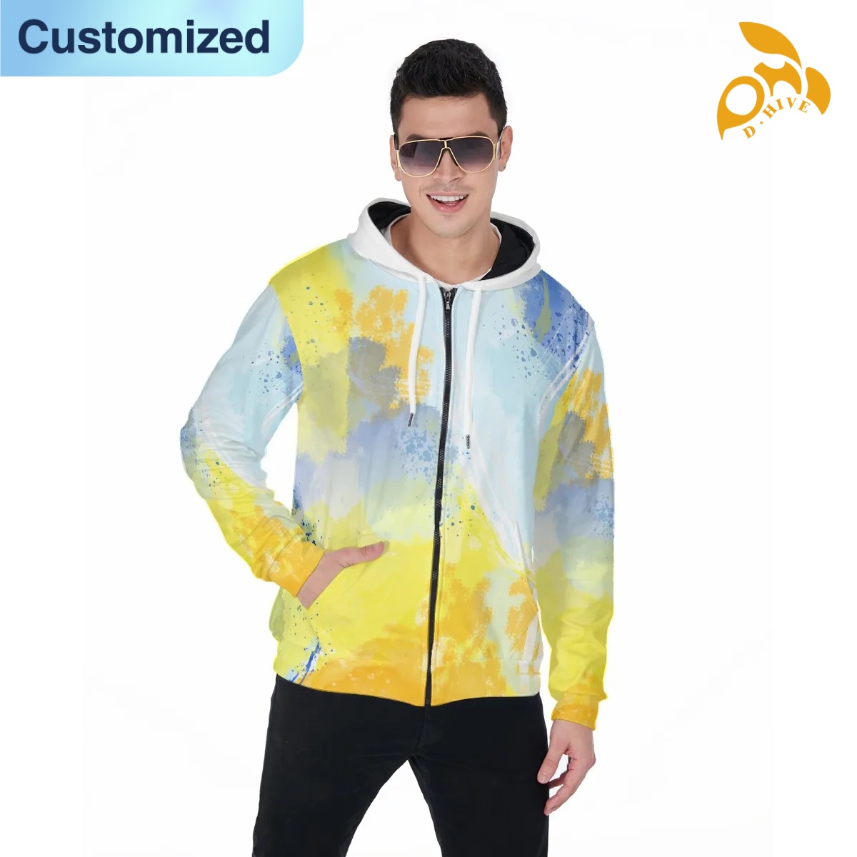 free shipping designer of customized Wear-resistant breathable Full-body printed zipper hoodie with pockets with exquisite patterns from US