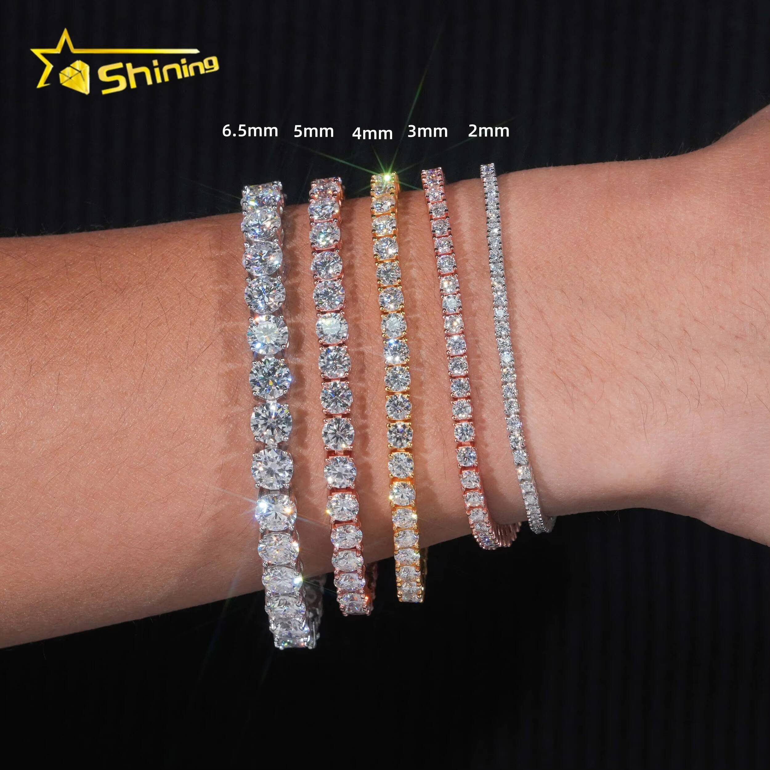 High Quality Pass Diamond Tester Hip Hop 925 Sterling Silver 2mm 3mm 4mm 5mm 6.5mm Moissanite Tennis Chain Bracelet