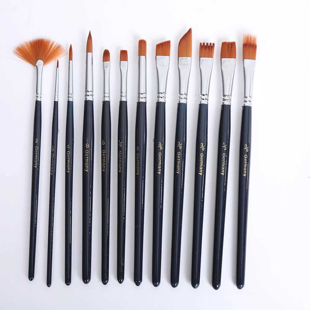 12pcs Multi-shape Brush Tip Acrylic Watercolor Gouache Paint Brushes XJ2500716