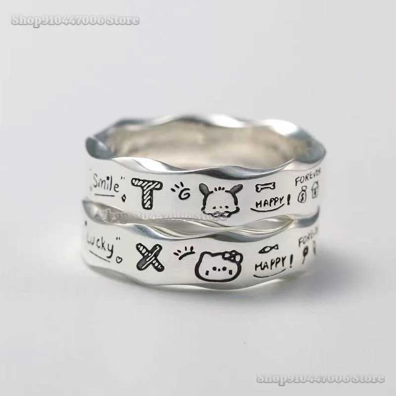Sanrio Stainless Steel Ring for Girls Fashion Jewelry Charms Accessories Hello Kitty Pochacco Engraving Y2K Couple Xmas Giftw250716