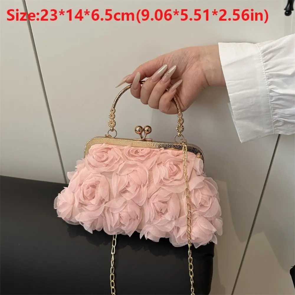 Luxury Fiber Evening Bags Chiffon 3D Flower Banquet Bag Chain Clutch Handbag Women