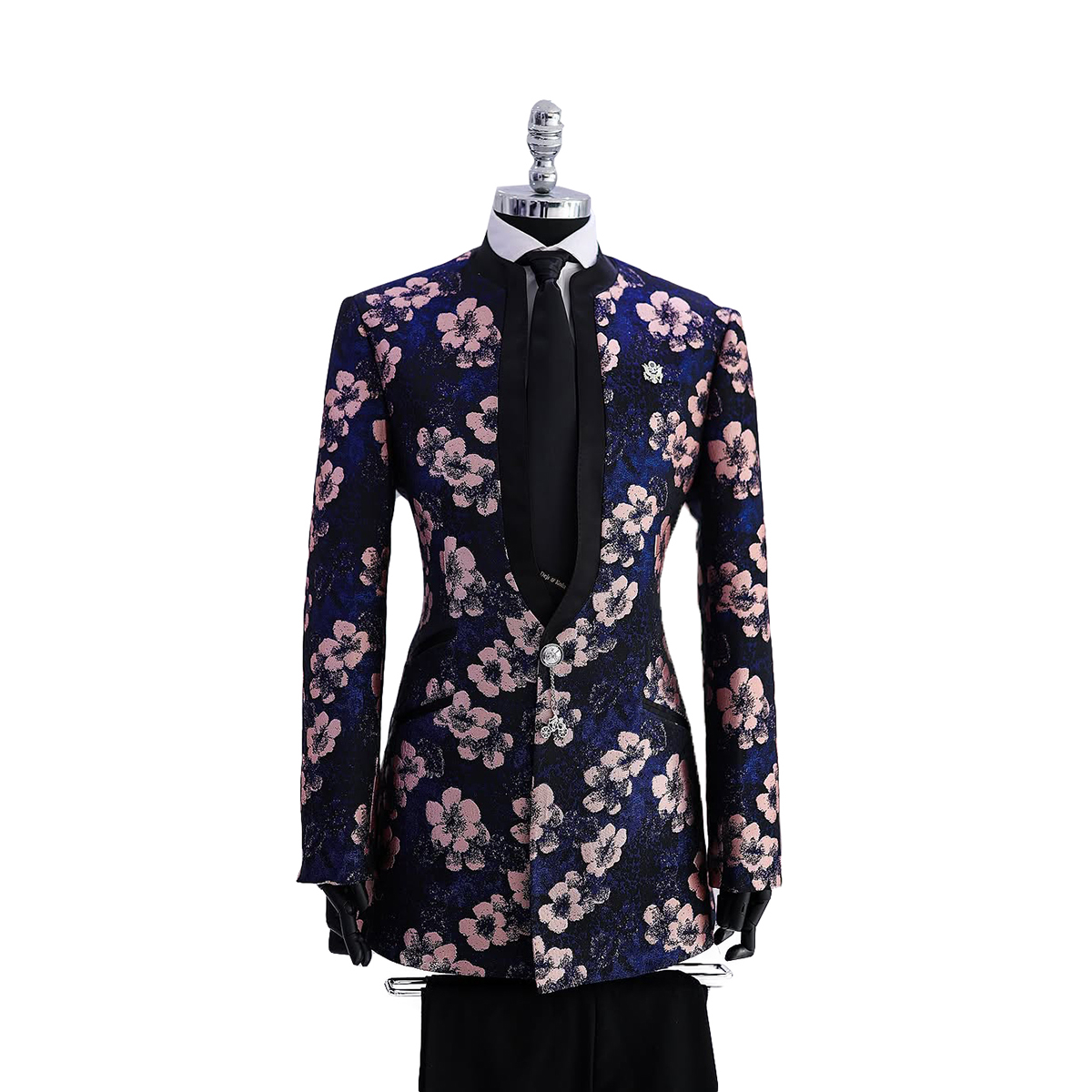 Stylish Men Suits Tailor-Made 2 Pieces Standard Lapel Jacket Flowers Blazer One Button Evening Party Groom Customized Coat Black Pants Plus Size